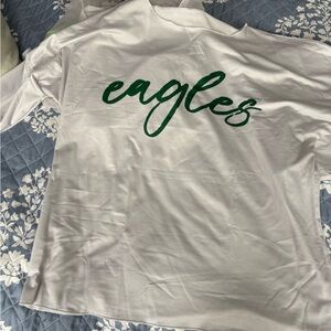 White Long Sleeve Shirt with Green Eagles Print